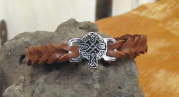 Lederarmband Celtic Cross braun geflochten