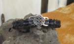 Lederarmband Celtic Cross schwarz geflochten